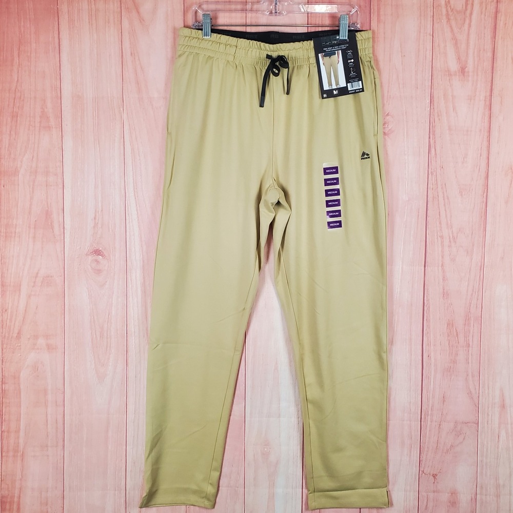 RBX Active X Dri Performance Pants Mens M Tan Stretch Straight Leg Drawstring